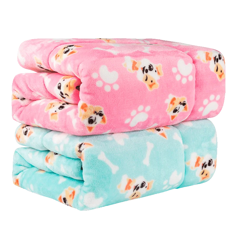 Super Soft Fluffy Flannel Premium Cute Pattern Thicken Pet Dog Puppy Cat Blanket Fuzzy Soft Pet Mat Throw Cover