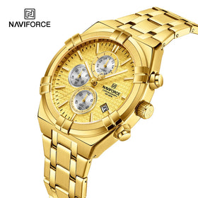 NAVIFORCE 8042 GGG Gold Big Men Wrist Watch for Men Wrist Watch Waterproof Business Luxury Male Small Three Needle Golden Clock