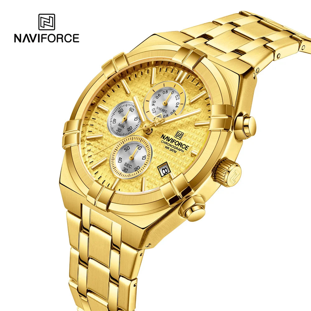 NAVIFORCE 8042 GGG Gold Big Men Wrist Watch for Men Wrist Watch Waterproof Business Luxury Male Small Three Needle Golden Clock