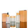 Frosted 30ml 50ml Serum Glass Lotion Pump Bottle Glass Empty Skin Care Cosmetic Glass Jars with Wood Grain Cover