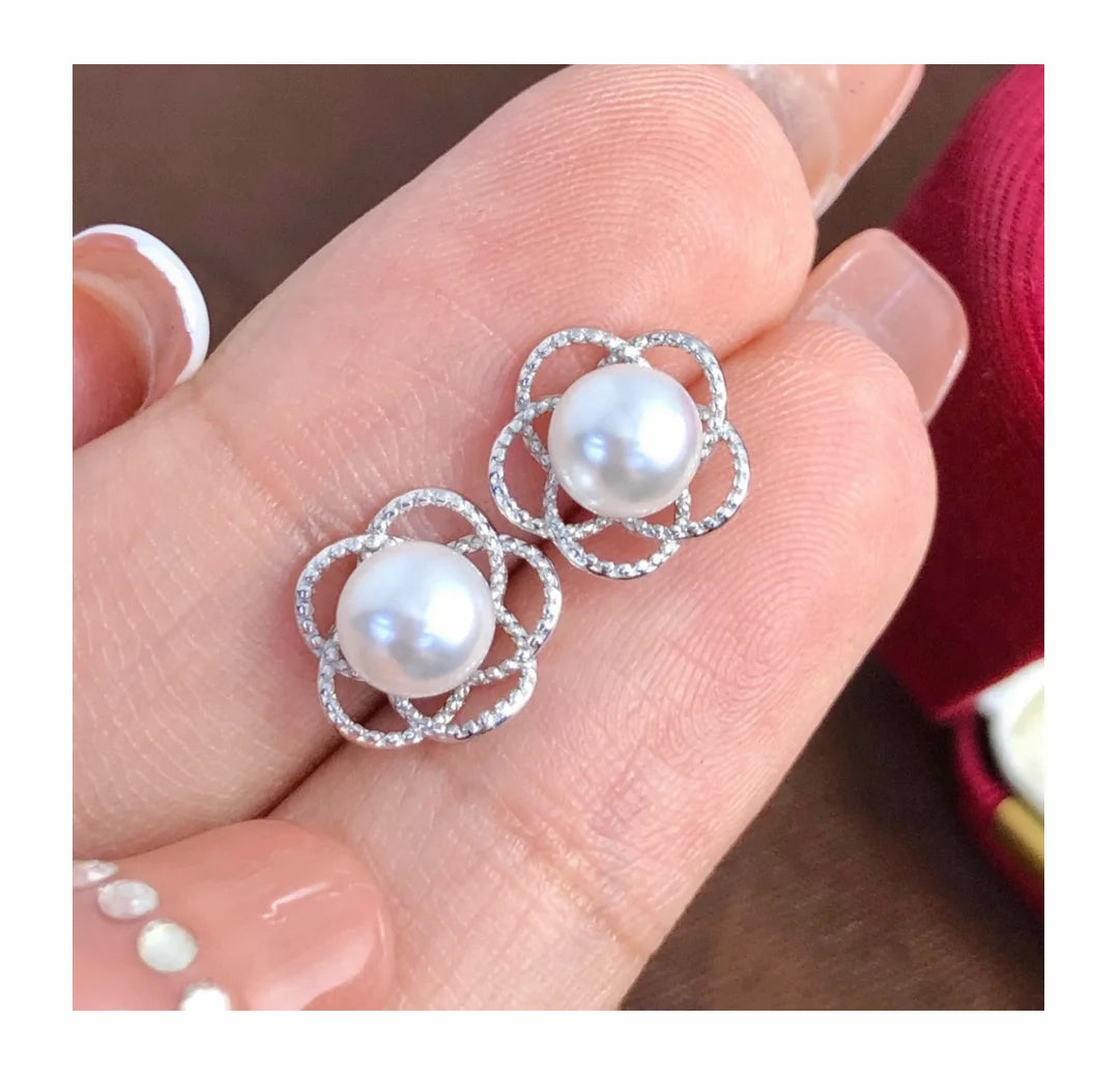 E1872 6-7mm DIY Natural Freshwater Pearl Charm Earrings Mounting Accessory 925 Sterling Silver Gold Plated  Jewelry for Women