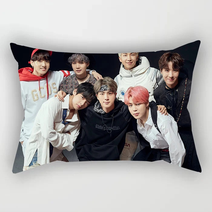 Beautiful 50x30cm Kpop BTS Print Pillow Case Fashionable Polyester for Home and Hotel Use Comfortable