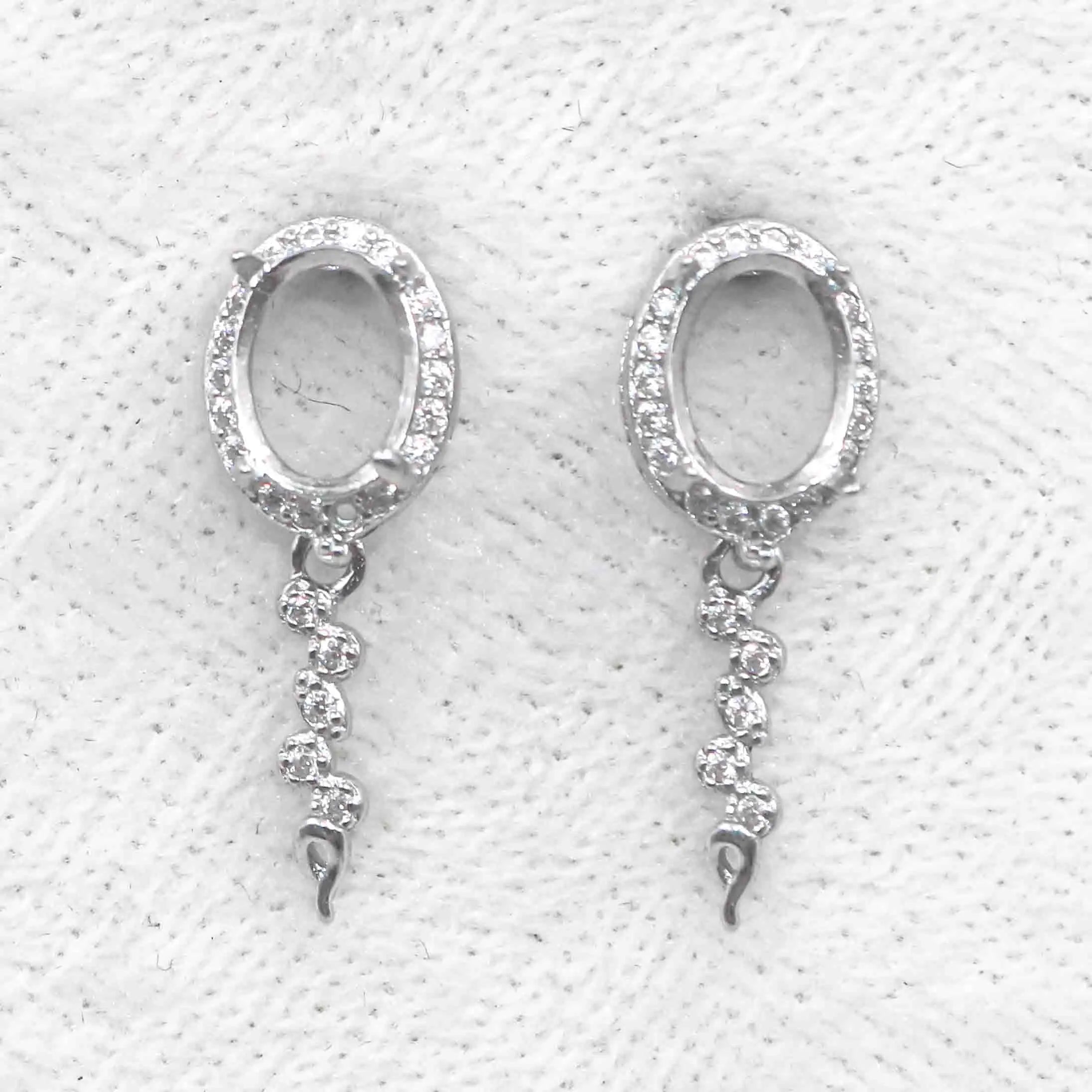 Sterling Silver 6*8mm Semi Mount Stud Eardrops Empty Frame Support Blank Setting S925 Base Without Center Stone DIY for Inlay