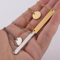 DAIHE Fashion New Double-Layer Pendant Carved Engraved Necklace 18k Gold-Plated Stainless Steel Bar Necklace