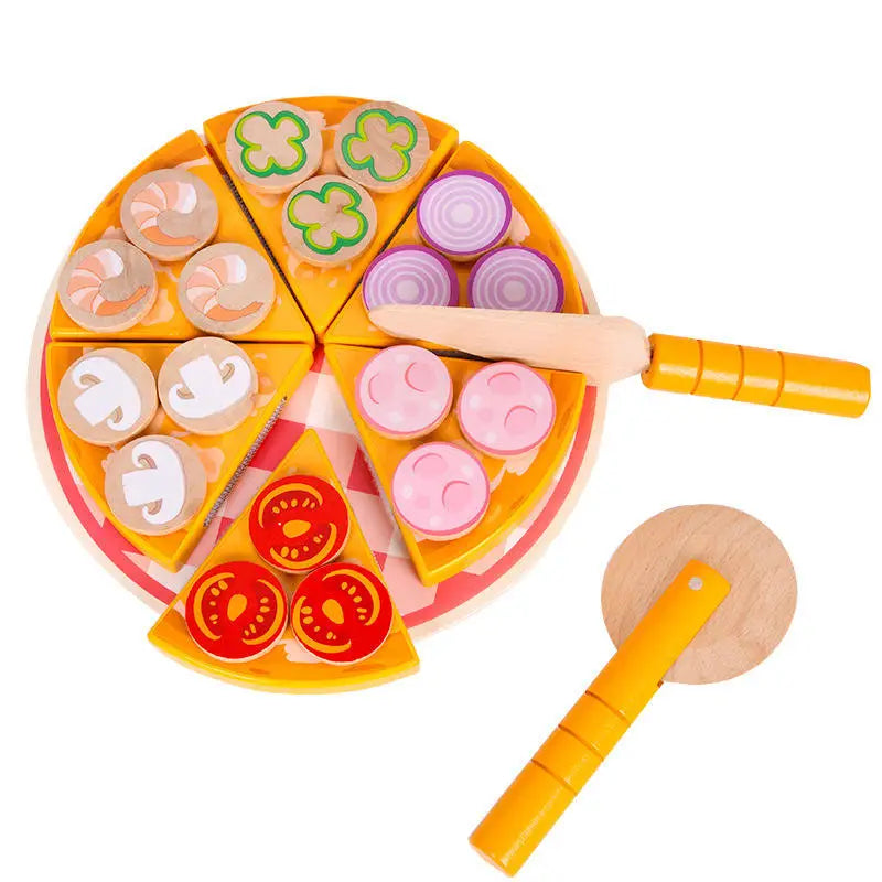 Custom Children Wooden Role Play Food Cooking Simulation Cutting Pizza Game Educational Pretend Playing Learning Toys for Kids