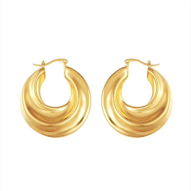 European American Fashion Hoop Huggie Earrings Vintage Stainless Steel Trendy Hollow Jewelry for Women