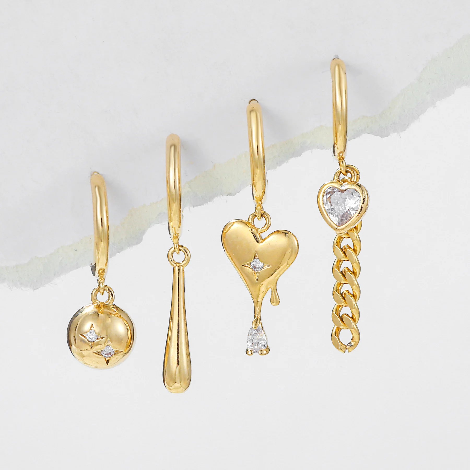 Fashion Jewelry Chain Love Earrings Set 18K Gold Plated Brass Earrings Light Luxury Temperament Heart Zircon Earrings for Women