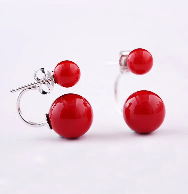 S925 Sterling Silver Earrings Red Pearl Hanging Fashion Earrings Korean Fashion Silver Jewelry Earrings