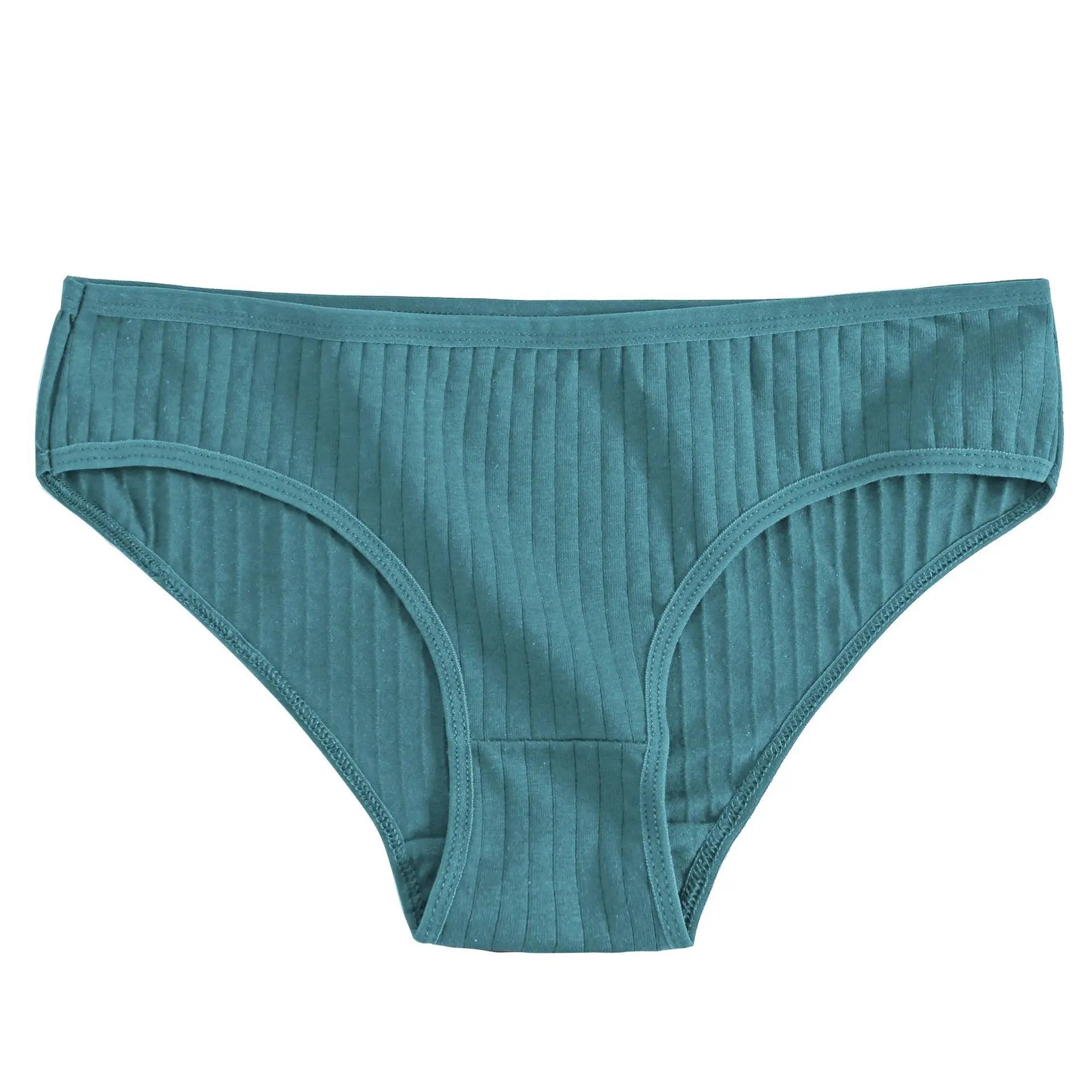 Women Vertical Stripe Natural Cotton Fabric Panties  Low-Rise Underwear Breathable Skin Friendly