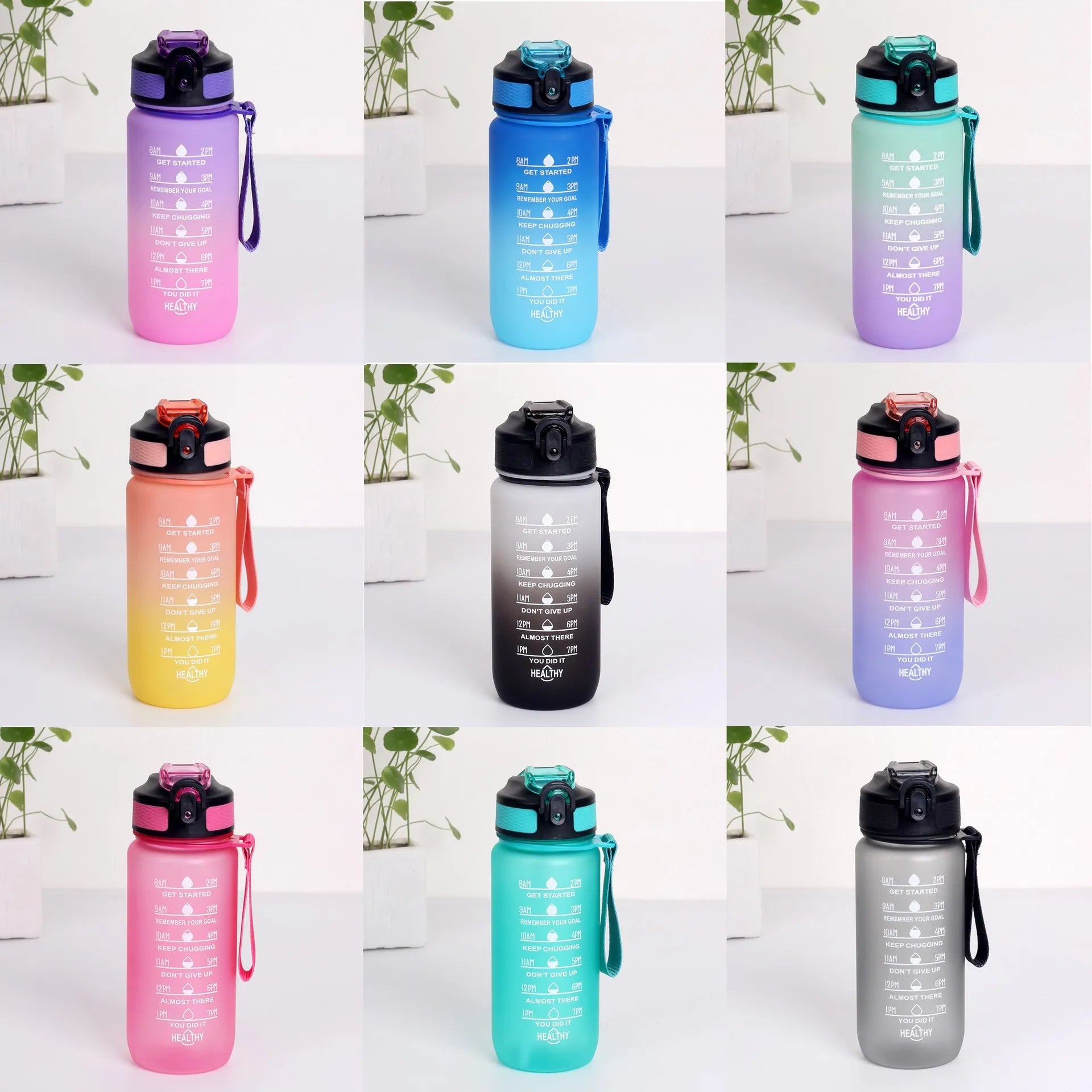 Wholesale Eco Friendly Custom Logo 600ml Time Marker Direct Drinking Straw Motivational Gym Sports Water Bottle for Gym Fitness