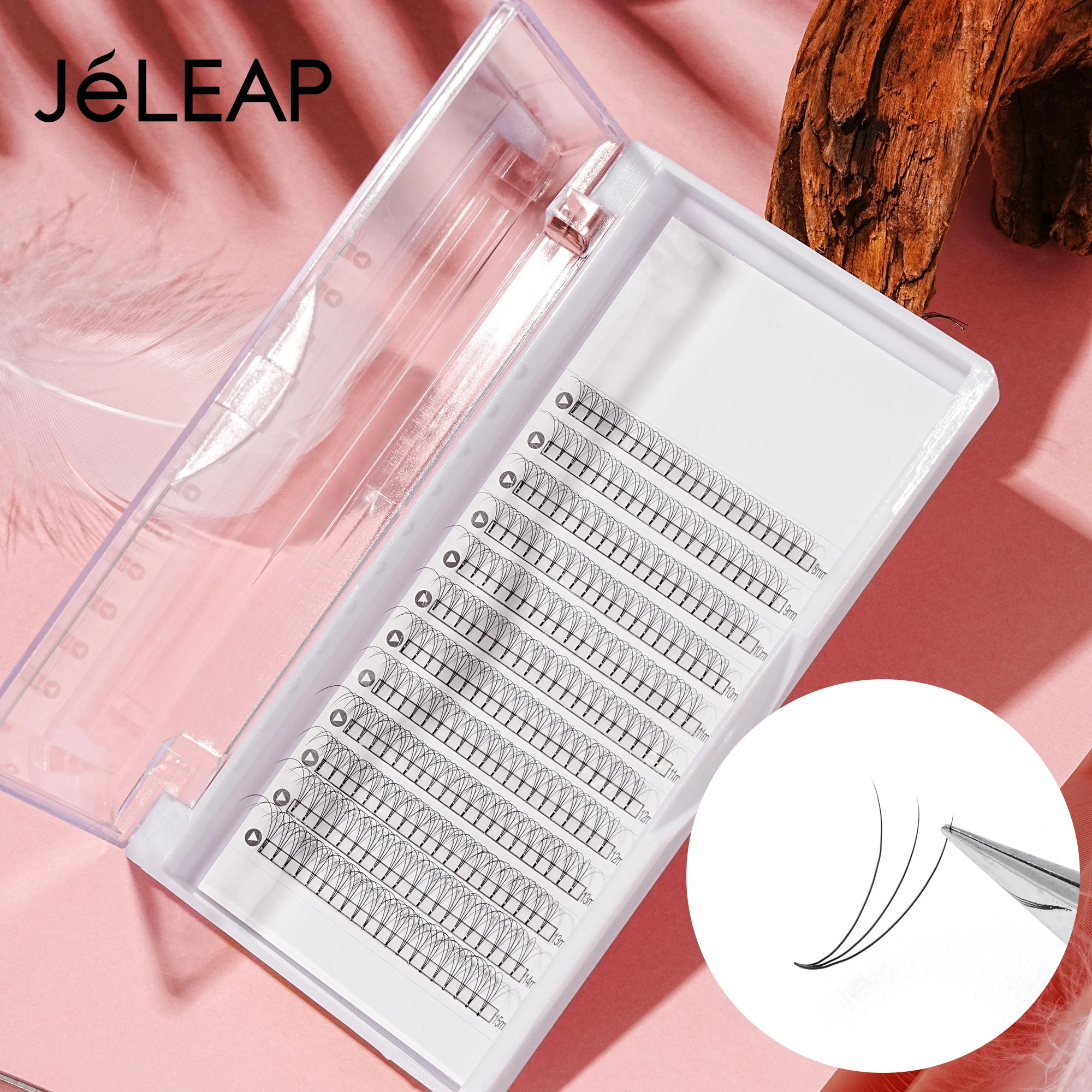 Korean PBT Promade Large Trays 12 Row 8-15mm Mix Premade Fans Short Stem Volume Lashes Premade Fan Lash Extensions