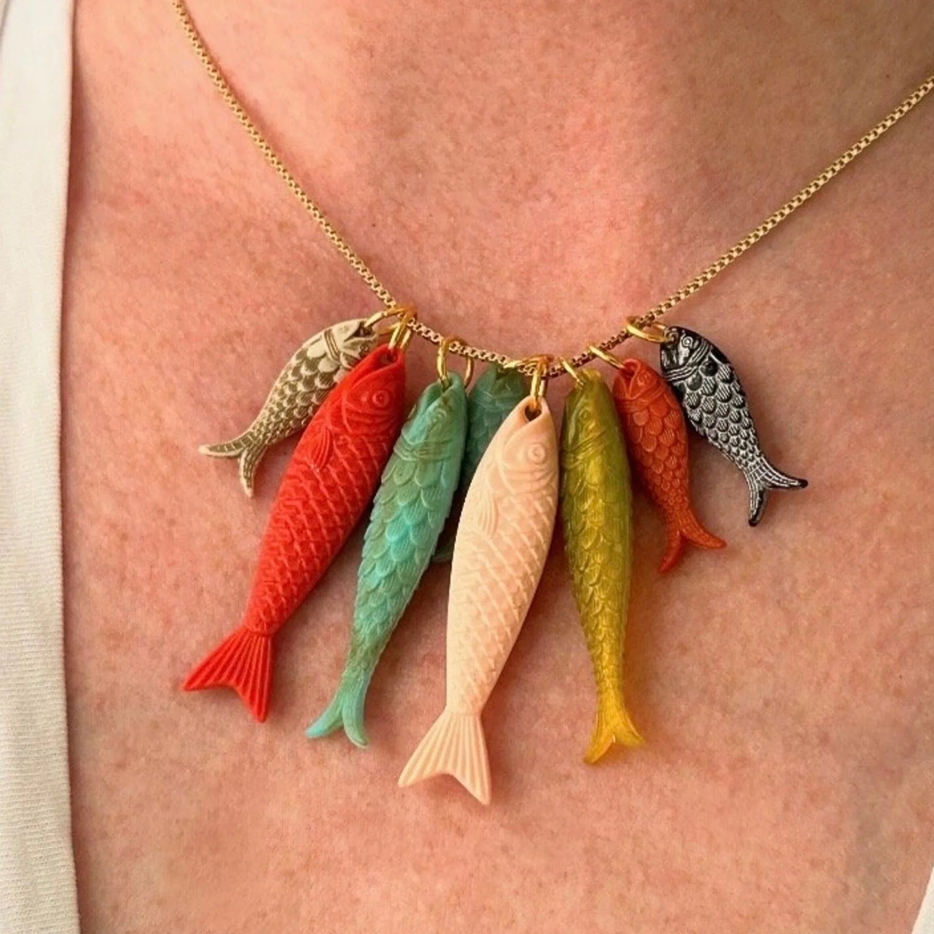 For Amazon Hot-Selling Exquisite Women's Koi Necklace with Link Chain Colorful Fish Pendant Personal Trend Fashion for Gift