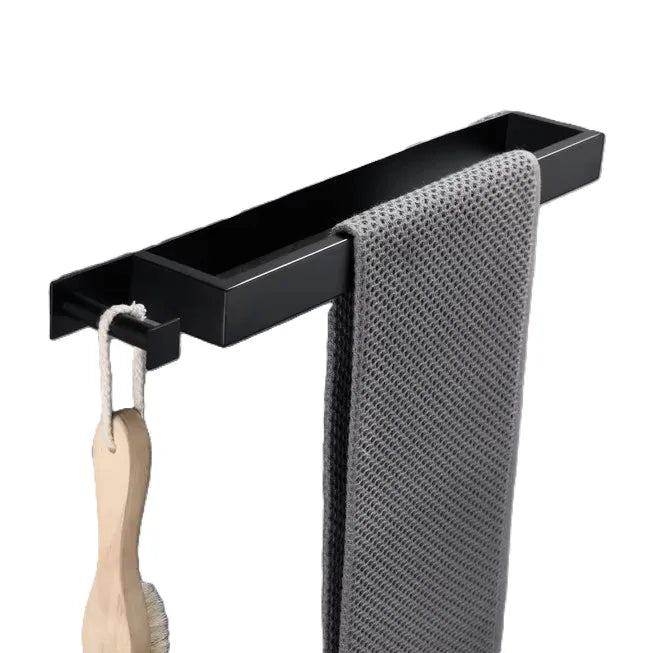 Stainless Steel Self-Adhesive Fixed Bath Towel Holder with Hook Modern Design Wall-Mounted No Drilling Hotel Use 3-Year Warranty