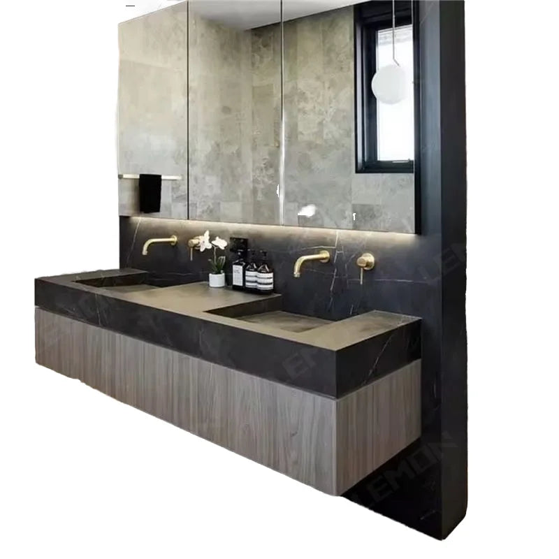 Modern Double-Sink Bathroom Vanities Waterproof Plywood Cabinet Wood Bathroom Furniture
