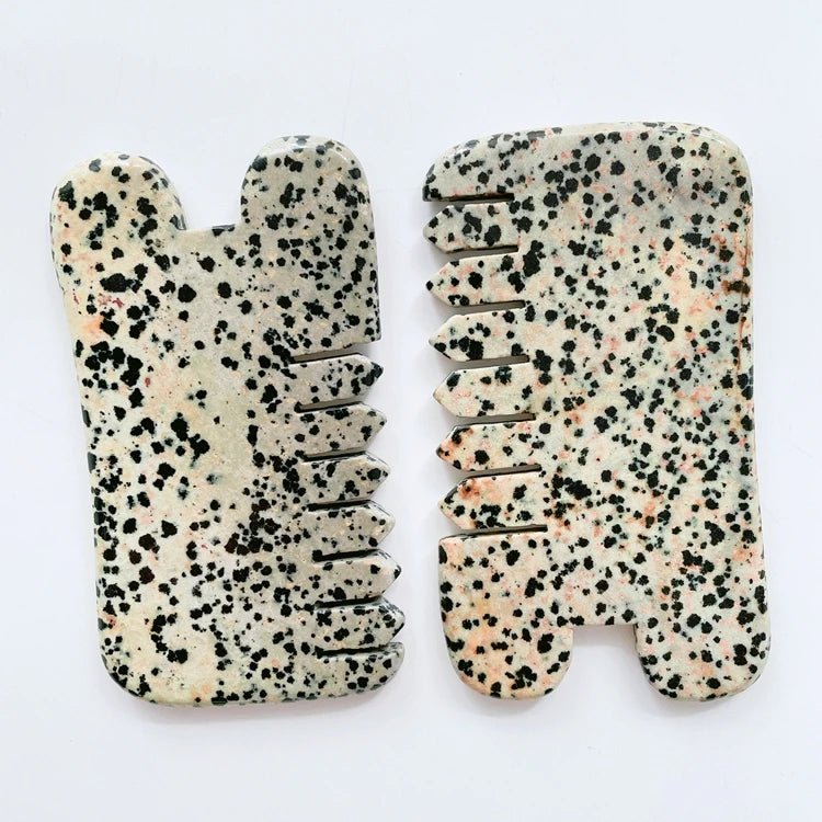 Hongzhuo Wholesale Natural Crystal Dalmatian jasper Comb Carving Hair Brush Carved Crafts for Decoration