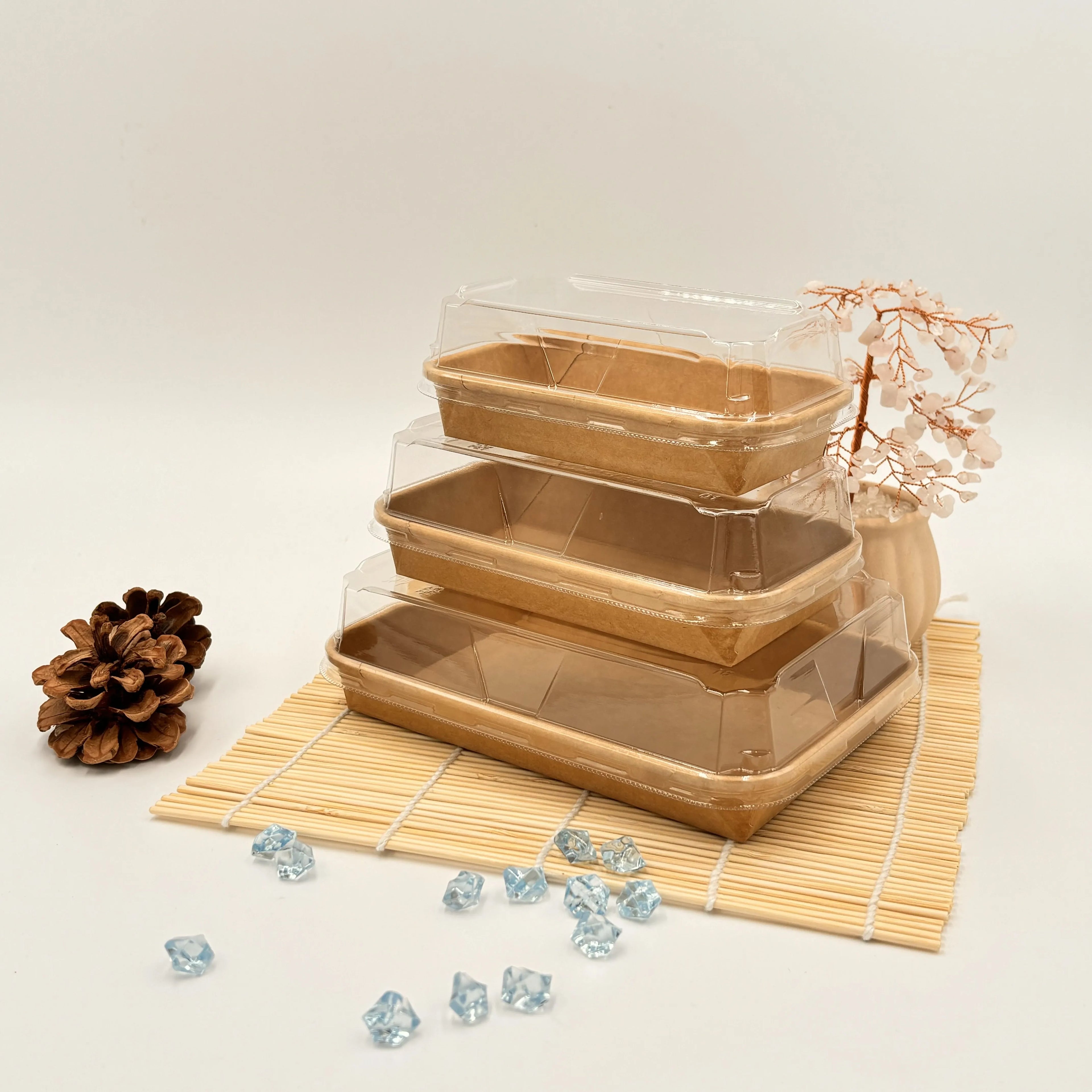 Ever Green Sushi/Sashimi Eco-Friendly Kraft Paper Container Lid Recyclable Matt Lamination Embossing Easy-Takeaway Sugar