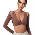 Women Long Sleeve Compression Quick Dry Twist Crop Running T Shirt