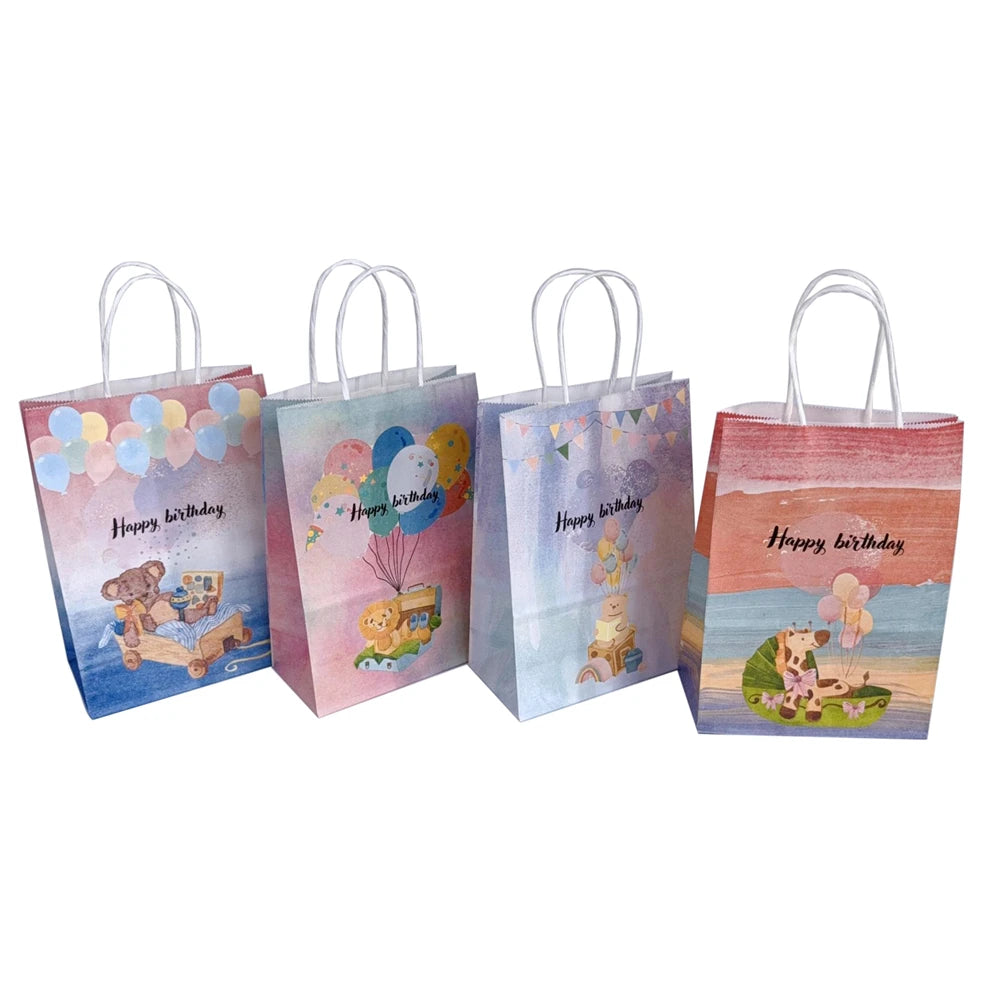 KUAIMA 22*11*27cm Bolsa De Regalo Kraft Paper Gift Bags 4 Style Assorted Happy Birthday for Women Men Kids with Twisted Handles