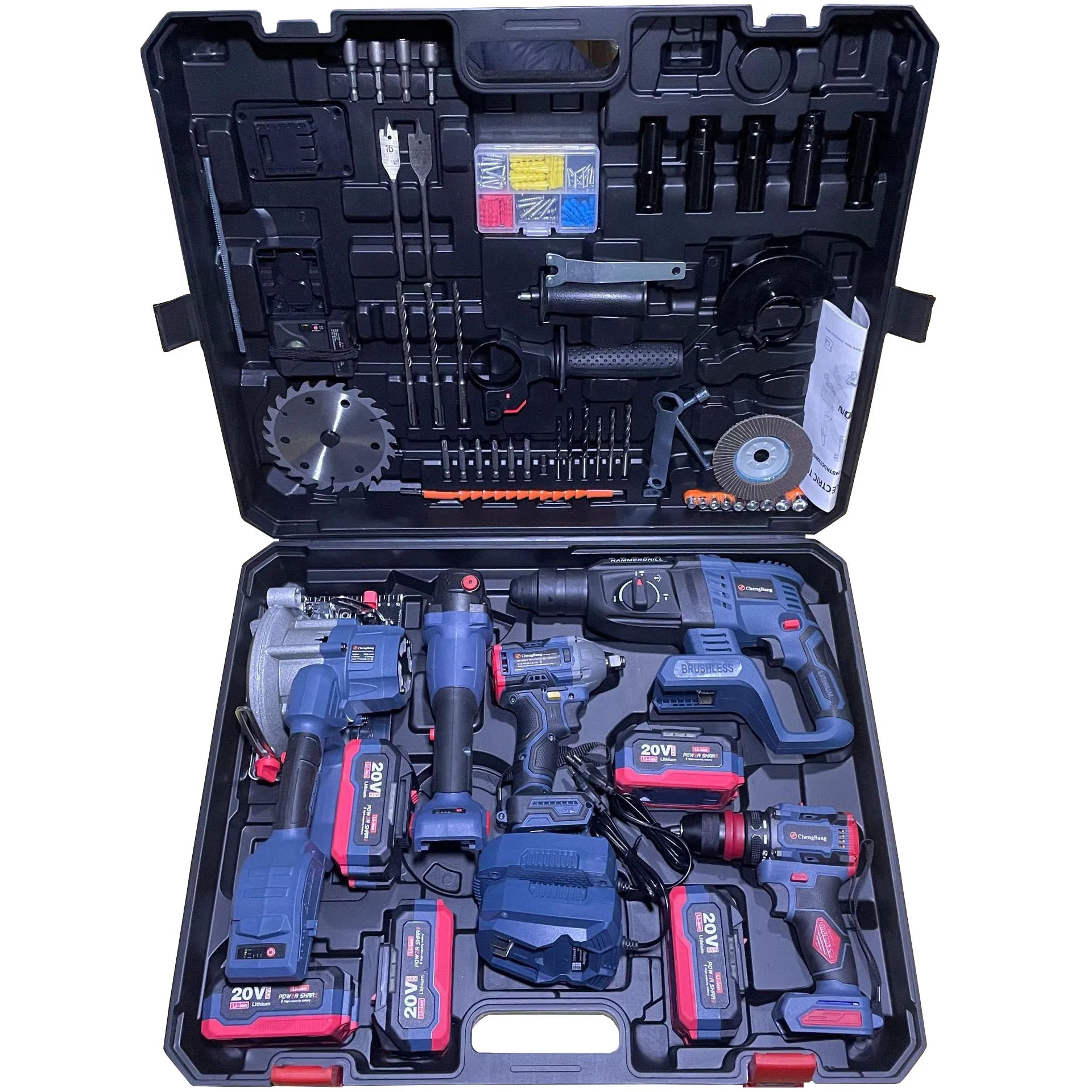5pcs Combination Brushless Power Tool Combo Kit 21V Cordless Hammer Impact Drill Angle Grinder Wrench & Circular Saw Accessories