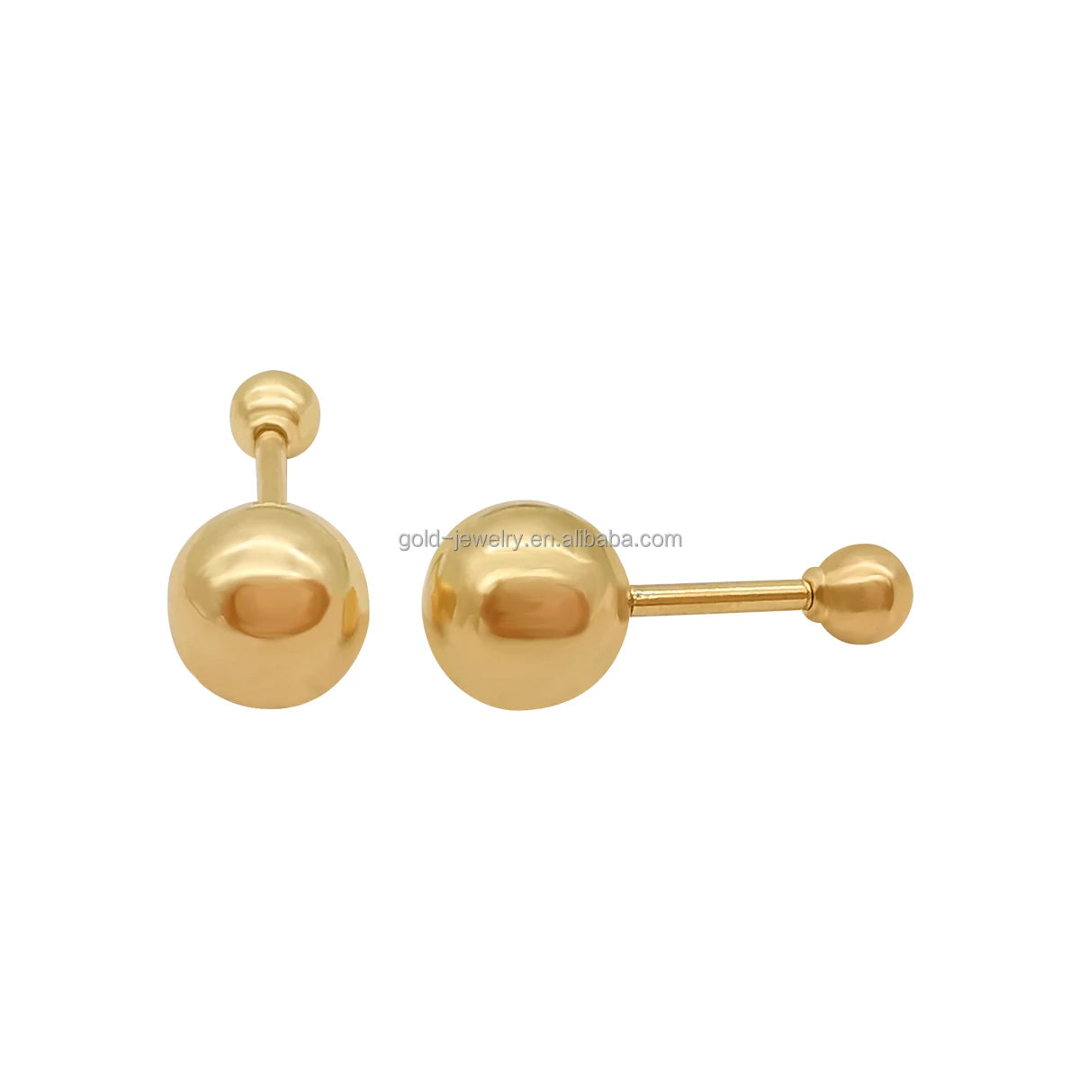 AU585 14k Real Yellow Gold Round Pendant Ball Stud Earrings Fine Jewelry Beads for Wedding Anniversary Party Gift Trendy Style