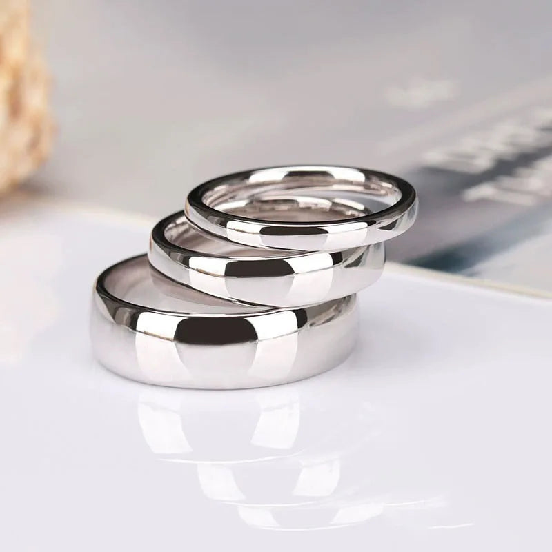 S925 Silver Trendy Anniversary Ring Plain Circle Smooth Side Small Side Curved Face Couple Unisex Classic Closed