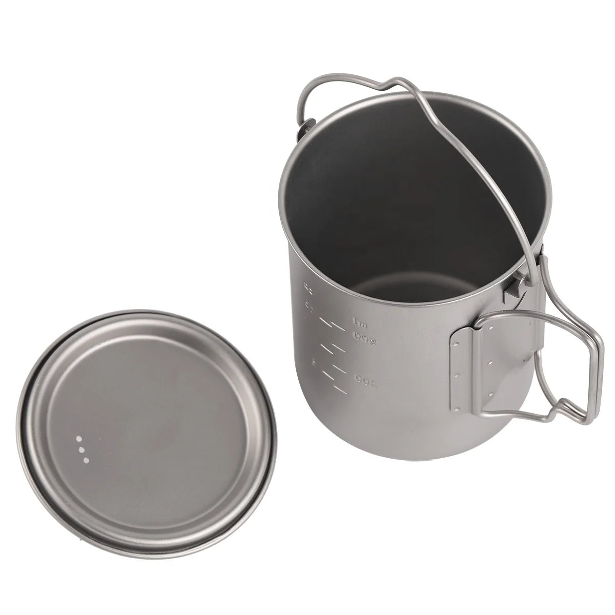 Outdoor Camping Accessory 750ml Titanium Pot with Lightweight Lid and Folding Bail Handle for Travel Hiking and Picnics