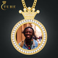 Personalized DIY Picture Jewelry Crown Bail 40mm Gold Plated Brass  3 Rows AAAAA CZ Diamond Iced Out Custom Photo Pendant