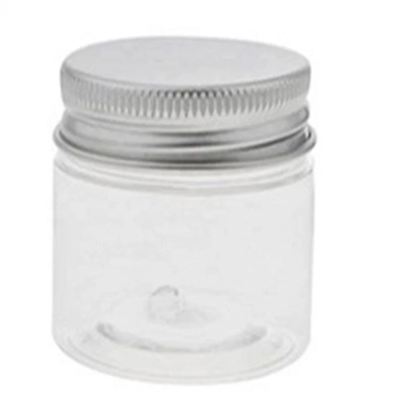 10pcs Clear Pet Plastic Empty Cosmetic Jars with Aluminum Cap Makeup Sample Body Scrub Container for Art Craft Storage