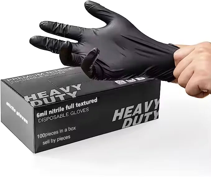 6mil Full Textured Custom Gloves Tattoo Heavy Duty Repair Industry Garden Powder Free Nail 6mil Black Disposable Nitrile Gloves