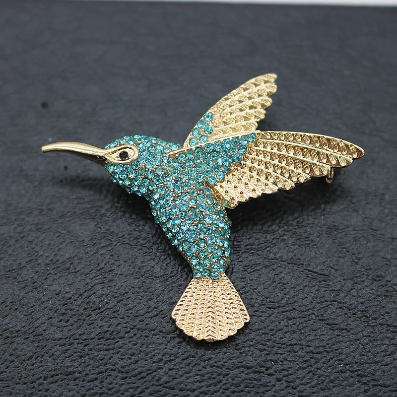 Cute Hummingbird Brooch Women's Chest Flower Full Rhinestone Cardigan Coat Brooch Accessory
