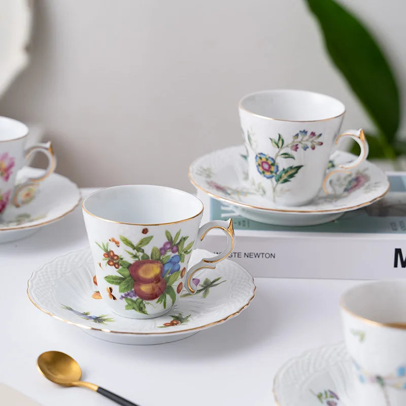 Europe Ceramic French Palace Style Flower Cup With Gold-painted Creative Coffee Mug and Saucer Custom Logo