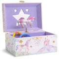 Girl's Musical Jewelry Storage Box With Spinning Unicorn Glitter Rainbow and Stars Design Jewelry Box With 2 Pullout Drawers