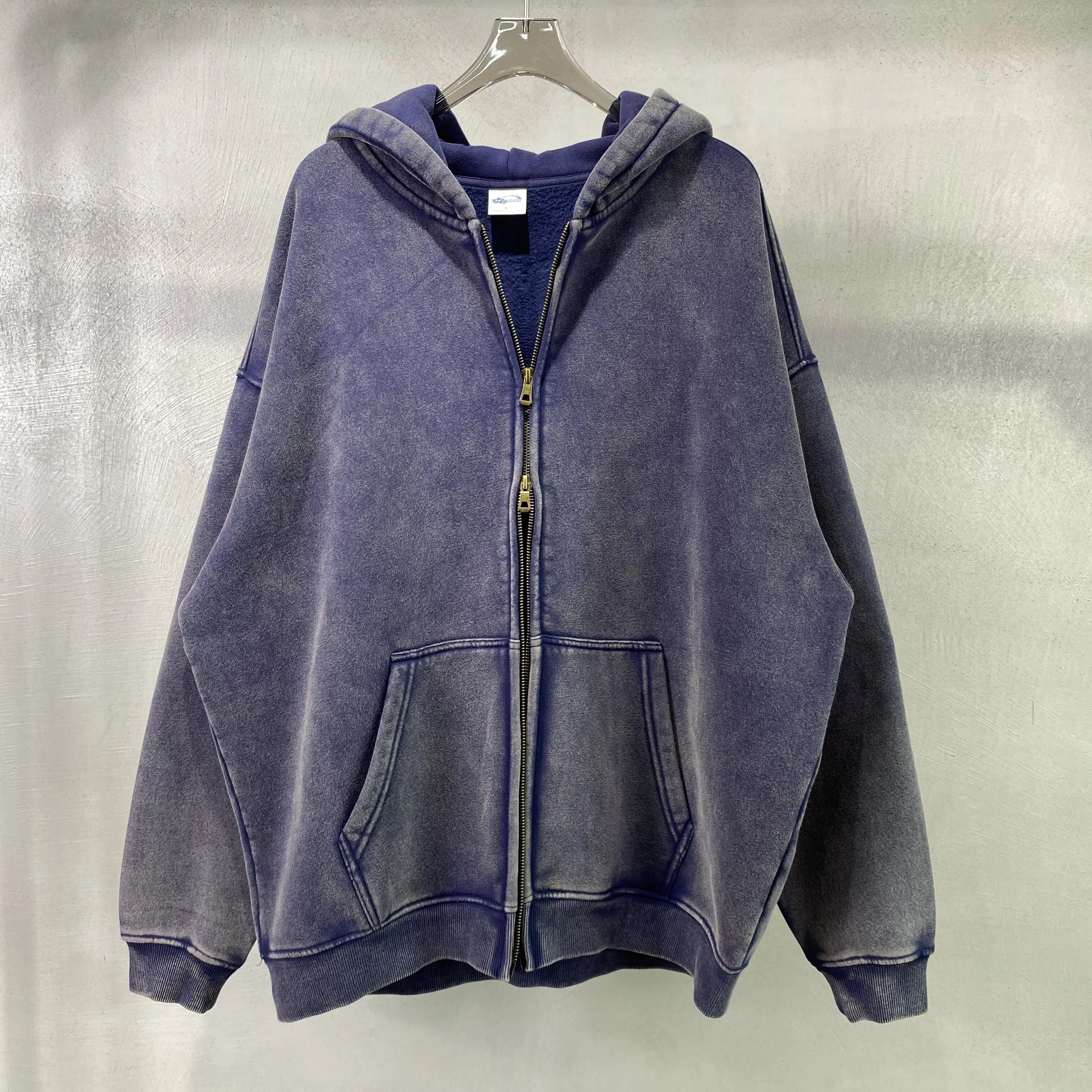 Wholesale Customize Acid Wash Zip up Hoodie Fleece Hoodie Unisex Oversized Women's Men's Acid Washed Hoodies