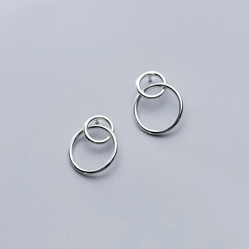 S925 Sterling Silver Simple Stud Earrings Personality Geometric Interlocking Fashion Earrings Ear Fine Jewelry Earrings Women