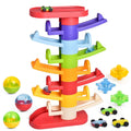 Toys for Boy and Girl Gifts Wooden Race Track Car Ramp Racer with 4 Mini Car (Bear)