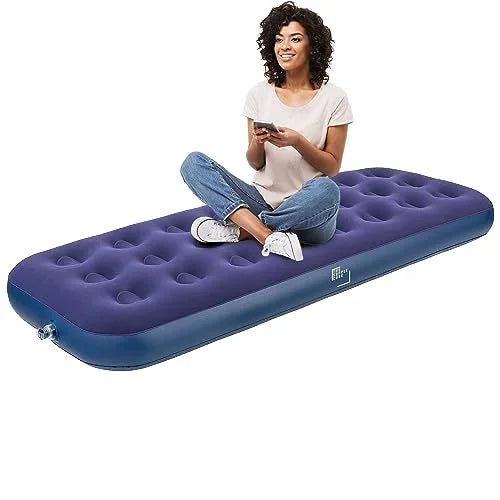 Portable Single Person Outdoor Indoor PVC Inflatable Camping Mattress with External Inflator Pump