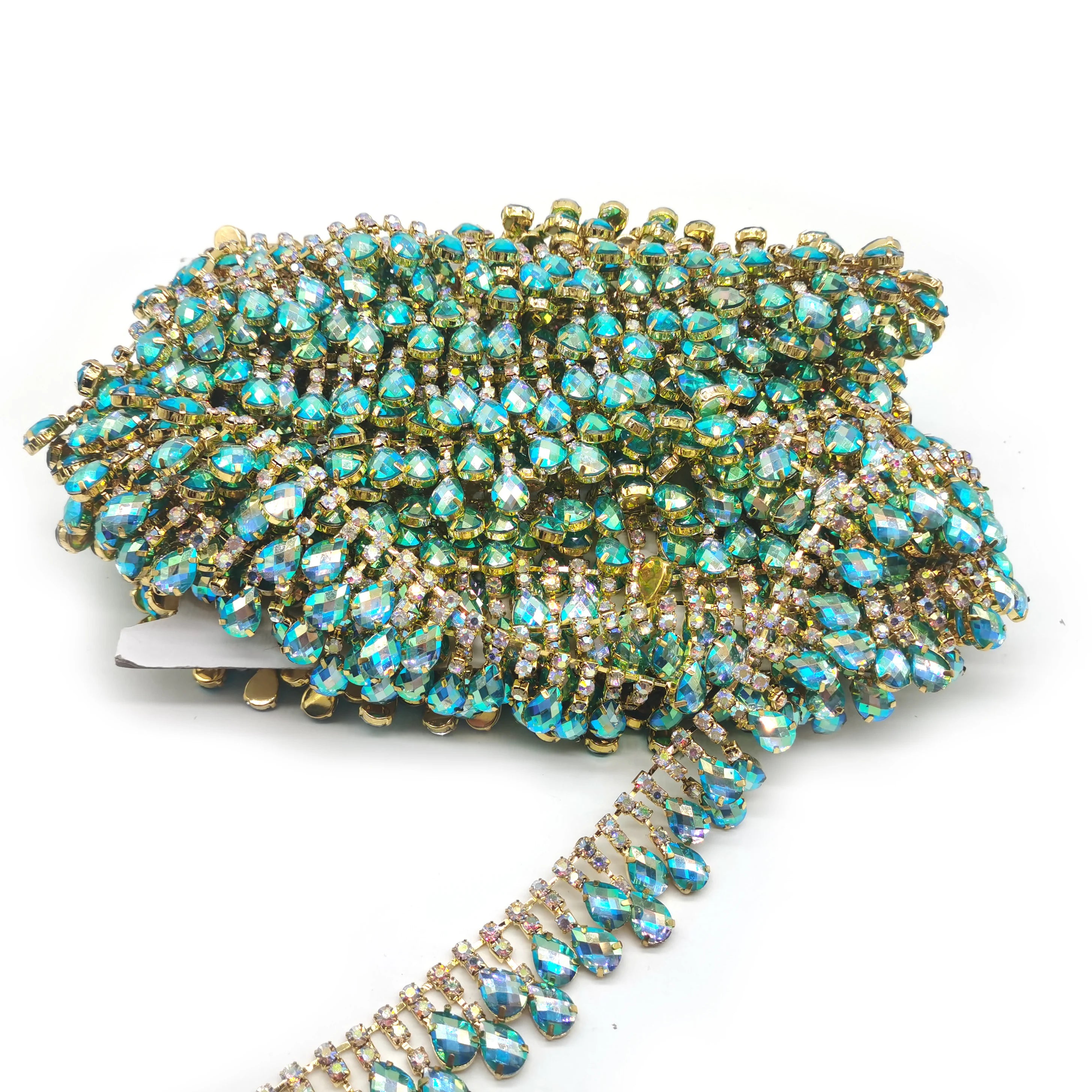 Sew-On Gold Metal Water Drop Tassel Rhinestone Trimming Fringe Chain for Carnival Costume Decoration Shoes & Garment Accessories