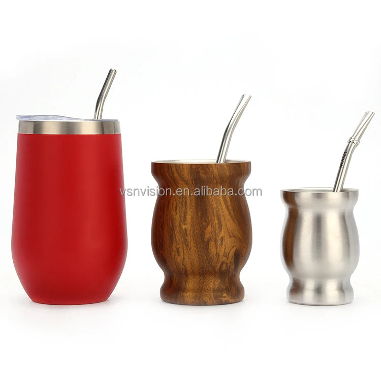 Low MOQ 8oz 304 Stainless Steel Double Wall Vacuum Insulated Eco-Friendly Mate Cup with Bombilla