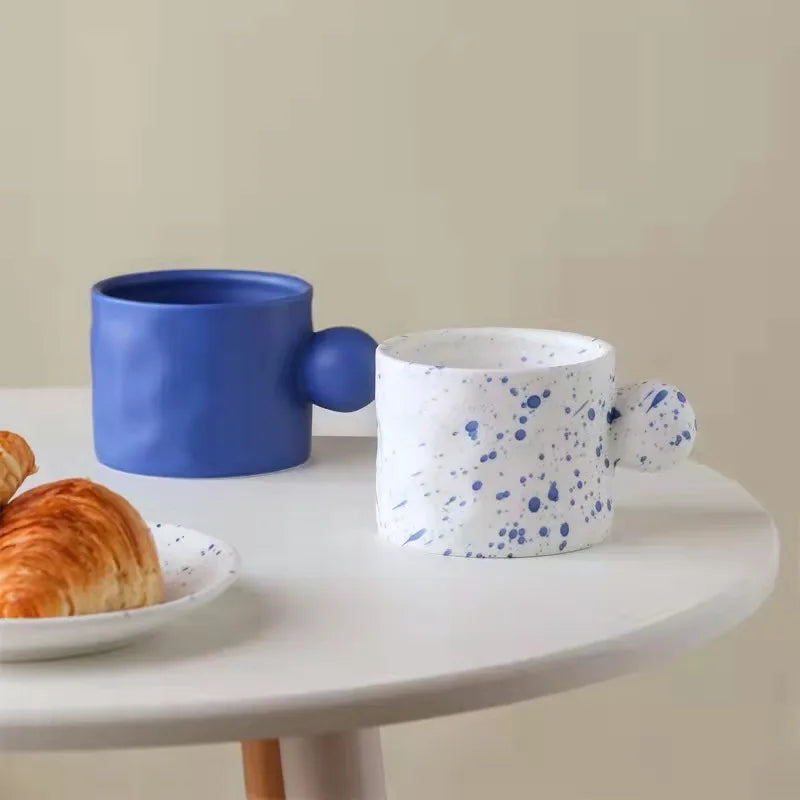 New Design Couple Ceramic Coffee Mug Porcelain 450ml Hand-painted Splash Ink Minimalist Customized Breakfast Mugs