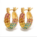 Fashion Earrings Chunky Colorful Zircon Inlaid Hoop Earrings Rings 18K Gold Plated Stainless Steel Statement Jewelry Trendy