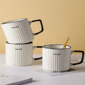 Manufacturer Custom Nordic Style Glazed Ceramic Mug 11oz Embossed Stripe White Coffee Cup-for Gifts