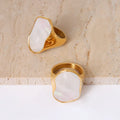 Luxury Jewelry Irregular White Seashell 18K Gold Plated Stainless Steel Jewelry Women Rings Dainty Exaggerate Seashell Ring