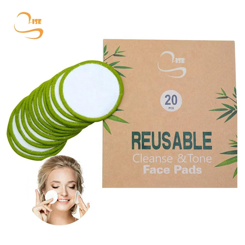 Eco-friendly 3.15"  Round Bamboo Terry Face Cleansing Remover Pads Gift Set Soft Washable Make-Up Pads