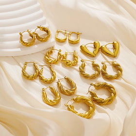 Beimai OEM Gold Stainless Steel Twist U-shaped Earrings