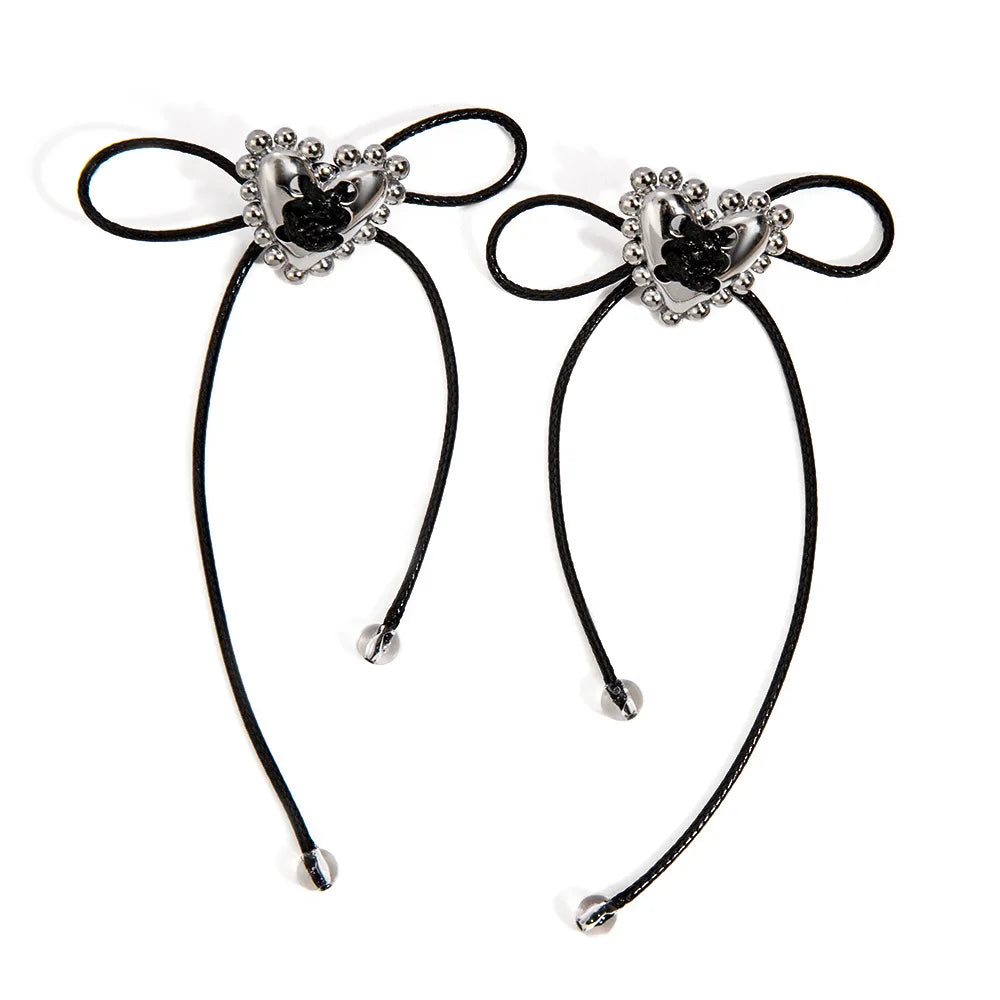 SSeeSY Custom Design Fashion Jewelry Y2K Style Sweet and Cool Gothic Heart-shaped Black Wax Rope Stainless Steel Earrings