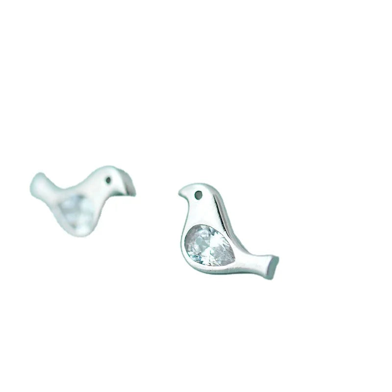 925 Sterling Silver Bird Zircon Stud Earrings for Women Elegant Wedding Jewelry