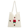 2024 Stock Available Women's Handmade Strawberry Knitted Crochet Flowers Portable Tote Handbags New Design Hollowed Summer