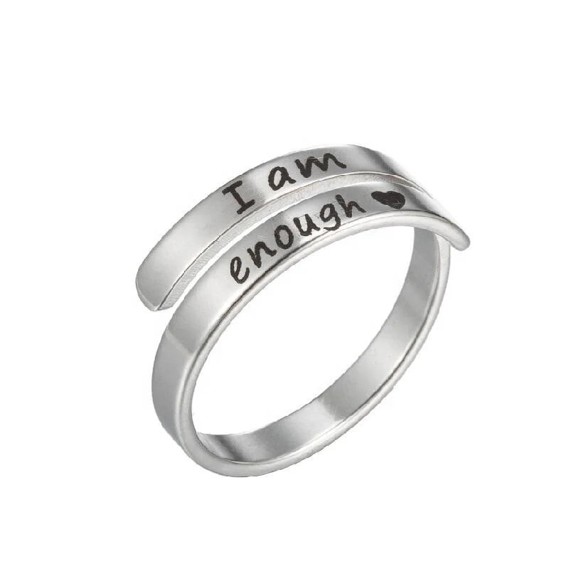 Wholesale Price Inspirational Laser Engraved I AM ENOUGH Adjustable Stainless Steel Rings for Woman Jewelry  Couragement Gift