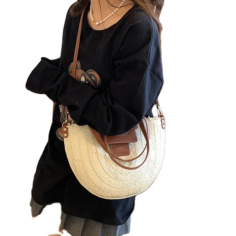 2024 Women's Fashion Crossbody Straw Handbag Wholesale Summer Beach Bag with Two Handles and Letter Decoration