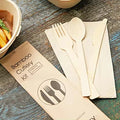 Wholesale Ecological Heat Resistant Fork Spoon Knife Set With Paper Napkin Bamboo Wooded Disposable Cutlery